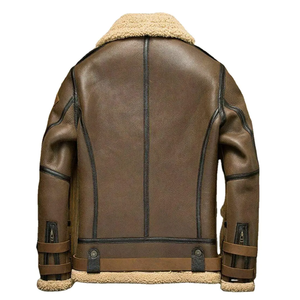 Nouveaux blousons d'aviateur en cuir d'hiver pour hommes avec doublure en fourrure brodée techniques pour temps froid - Product Image 3