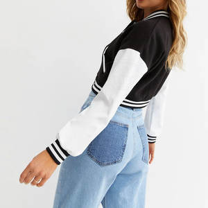 Customized Design Long Sleeves Women Cropped Letterman Jacket <b>Covered</b> <b>Button</b> Different Color Letterman Jacket - Product Image 3