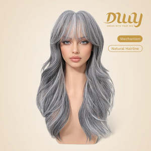 Peluca Sintética Darcy-DWY para Mujer, 24 Pulgadas, Hecha a Máquina, Larga, Ondulada, con Reflejos Grises y Blancos, Gran Área, Sin Pegamento, Transparente - Product Image 2