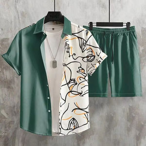 100% coton Sublimation imprimé T-Shirt ensembles été élégant 2025 Shorts ensemble pour hommes personnalisé respirant Shorts chemise ensemble - Product Image 1