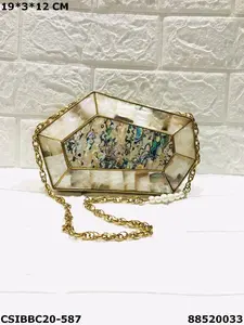 กระเป๋าคลัทช์ไม้ถูพื้นพร้อมสายโซ่โลหะถอดออกได้หรูหรากระเป๋าคลัทช์ลูกปัดสำหรับผู้หญิงกระเป๋าตอนเย็นโดย aaliyan impex - Product Image 2