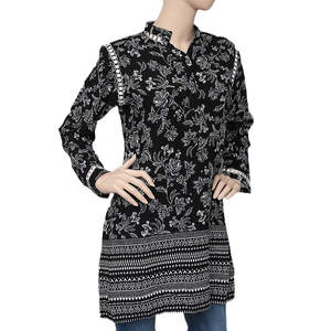 Women's Printed Boski <b>Kurti</b> - Black - Product Image 1