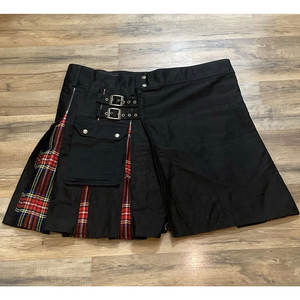 Kilt hybride moderne OEM ODM fabriqué à partir d'un mélange de coton noir et de tissu écossais Royal Stewart, kilts utilitaires - Product Image 1