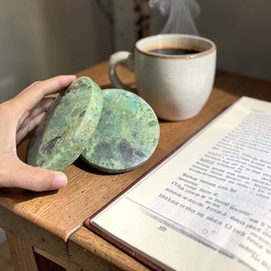 Natural Chrysoprase Stone Round <b>Coaster</b> – Hand Polished Green Chrysoprase <b>Drink</b> <b>Coaster</b> with Unique Natural Pattern - Product Image 1