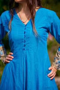 Robe Nerissa en coton tissé à la main, imprimé en bloc, style bohème, bleu gris, à panneaux, pour femmes - Product Image 6