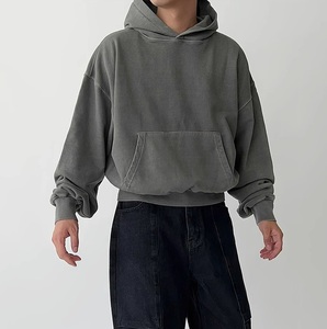 เสื้อฮู้ดไหล่เฮฟวี่เวท420กรัมเสื้อกันหนาวโลโก้กำหนดเองได้สีทึบ - Product Image 5