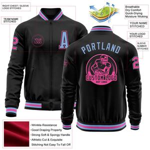 Bomber personnalisé noir bleu clair-rose Varsity Letterman Zipper Jacket Windbreaker Streetwear vintage Men's Varsity Jacket - Product Image 2