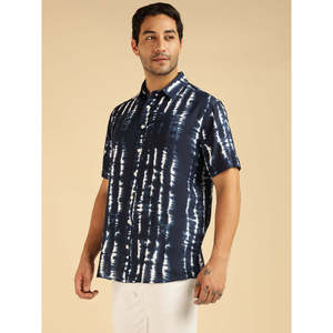Amanush Men's Blue <b>Tie</b> Dye Short Sleeve Casual Shirt With Turn-down Collar Summer Woven Batik Style Summer Wear Mens Shirts - Product Image 3
