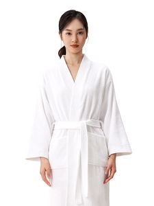 Tùy Chỉnh Thêu Logo 100% Cotton Terry Vải Áo Choàng Tắm Sang Trọng Khăn Choàng Cổ Áo Khách Sạn Spa Áo Choàng Tắm - Product Image 2
