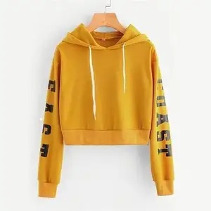 Chất Lượng Cao Trống Tùy Chỉnh Logo Dài Tay Áo Crop Top Hoodie Phụ Nữ Bông Thường Hood