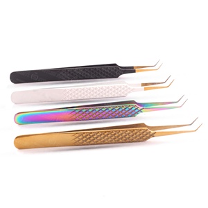 Pinces à épiler professionnelles de haute qualité pour extensions de cils, 45 et 90 degrés, pointe en fibre, aspect naturel, arrivée, gravure de logo - Product Image 4