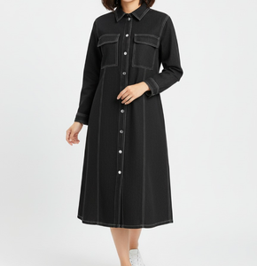 Vestido Túnica Vaquero Premium 100% Algodón para Mujer, Transpirable, Ecológico, Lavable, Casual de Verano, Formal, Lavado, Largo hasta la Rodilla - Product Image 1