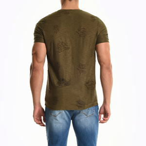 Camiseta desgastada antiarrugas para hombre, camiseta desgastada transpirable estampada de ajuste holgado de algodón 100% de tendencia superior para hombre - Product Image 4