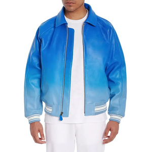 OEM Custom Logo Vintage for <b>Men</b> PU Stand <b>Leather</b> Fabric Bomber <b>Jacket</b> - Product Image 1