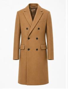 <b>Men's</b> Long <b>Camel</b> Double Breasted Woolen Trench Coat Wool Viscose Woven <b>Overcoat</b> with Flap Pockets Regular Fall Winter - Product Image 1