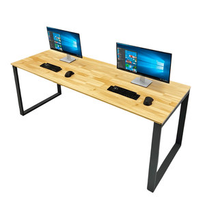 Escritorio de Oficina Rectangular Minimalista Moderno de Roble con Superficie de Madera de Caucho Resistente y Patas de Hierro - Product Image 1