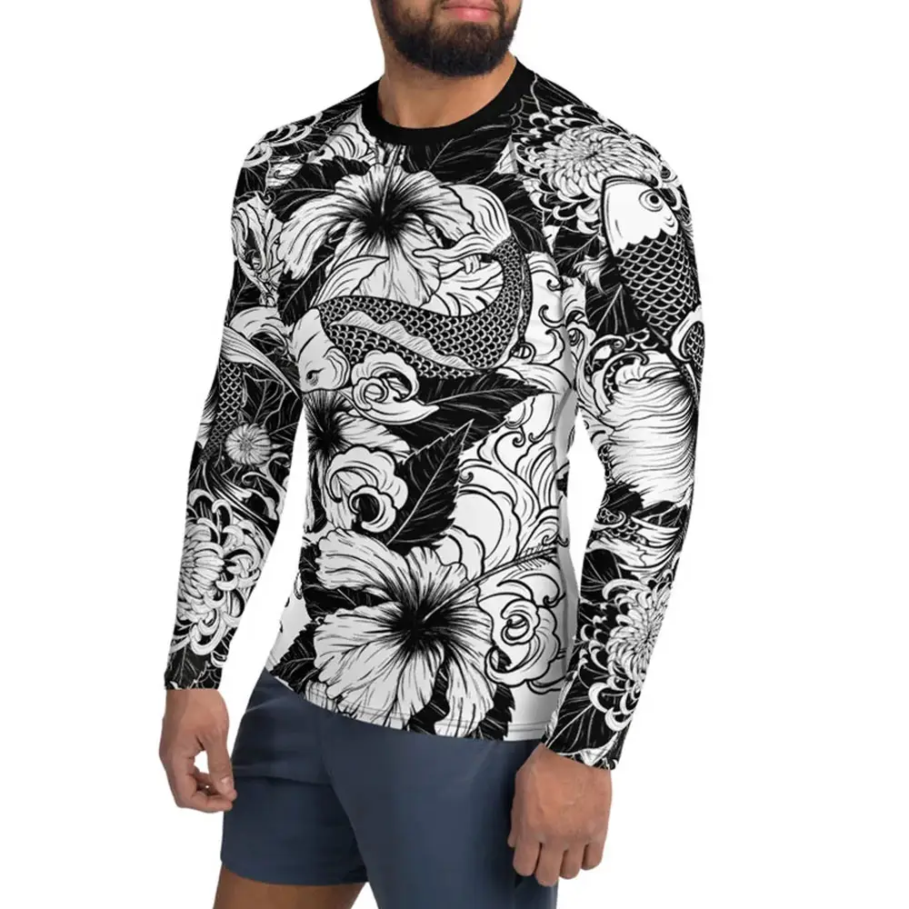 Sublimation gedruckt MMA Rash Guard Bjj Compression Top Herren Rash Guard Benutzer definiertes Logo Fight Wear MMA Rash Guard