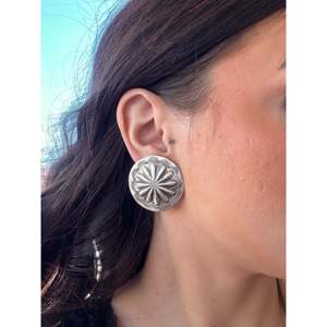 Sterling Silver Navajo Post Concho <b>Earrings</b> with Diamond <b>Moissanite</b> Pearl Accents - Product Image 2