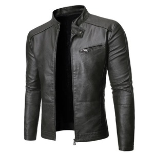 Manteau en cuir lavable et polyvalent avec col montant, vestes douillettes pour hommes - Product Image 2
