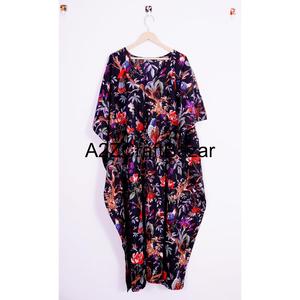 Kaftan pour femmes en coton indien imprimé à la main, motif floral, maxi longue robe de plage, vêtement de nuit, kimono, robe à col en V, ceinture, lavable, design Y2K - Product Image 6