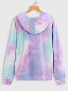Nueva Sudadera con Capucha para Mujer, Precio Económico, Logotipo Personalizado, Estampado Tie Dye, Hombros Caídos, Cordón Ajustable, Forro Térmico - Product Image 2