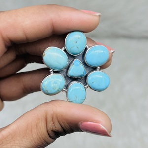 Argent Sterling 925 Belle Bague De Mode Turquoise Naturelle Western Design Lunette Réglage pour La Fête - Product Image 1