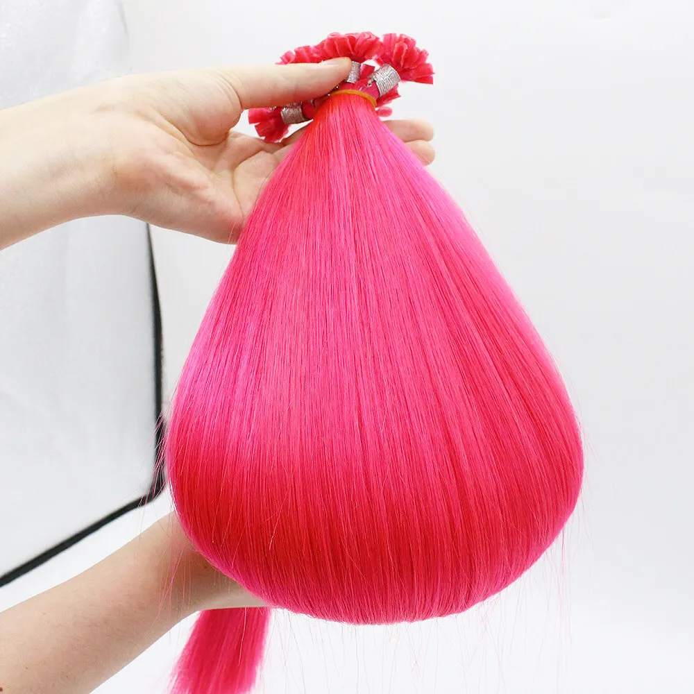 Superventas Keratin U-tip Hair Pink Funky 100% Remy Extensiones de cabello Vida útil 6-8 años Fábrica de Zenohair para exportación a granel