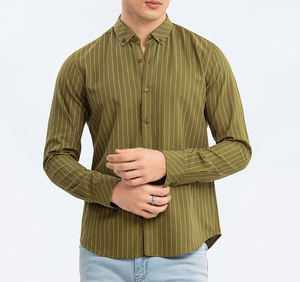 เสื้อเชิ้ตแฟชั่นผู้ชายมาใหม่ ลายทาง ทรงเข้ารูป แขนยาว สำหรับฤดูใบไม้ผลิและฤดูใบไม้ร่วง เหมาะสำหรับใส่ทำงานหรือธุรกิจ ผลิตจากผ้าฝ้าย รับผลิตแบบ OEM - Product Image 3