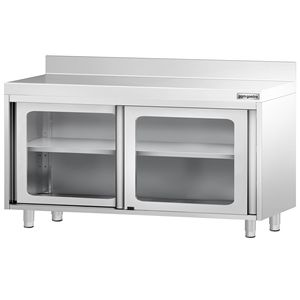 Armoire de sol en acier inoxydable PREMIUM - 1400x700mm - avec portes coulissantes en verre et panneau supérieur - Product Image 6