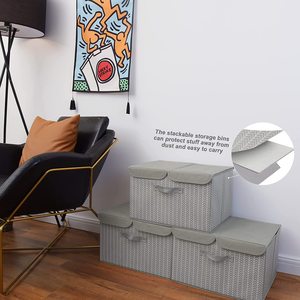 Boîtes de rangement pliables en tissu de lin, conteneurs organisateurs paniers Cube avec couvercle pour maison chambre placard bureau crèche OEM - Product Image 2