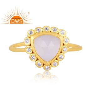 Hot Selling Sterling <b>Silver</b> 18K Gold <b>Plated</b> Cz & Rainbow Moon Stone Gemstone Stackable Ring Demi Fine Jewelry Manufacturer - Product Image 2