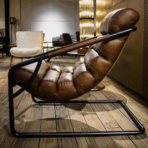 गर्म बिक्री एक्सेंट शास्त्रीय औद्योगिक मध्ययुगीन शैली लिविंग रूम फर्नीचर विंटेज भूरे चमड़े अवकाश लाउंज कुर्सी - Product Image 2