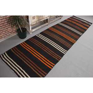 Tapis Kilim turc 3,1x11 pi (93x335 cm), tapis vintage en laine noire style sud-ouest - Product Image 3