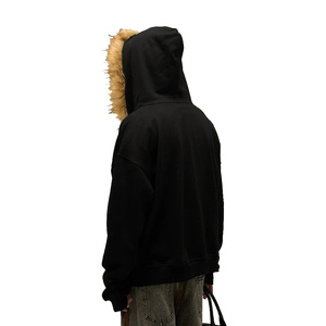 Custom Design Faux <b>Fur</b> Hooded Zipper Up Men's <b>Hoodie</b> Blank 500 GSM Oversized Fit Pullover Hoodies For Men In Cheap Rates - Product Image 4