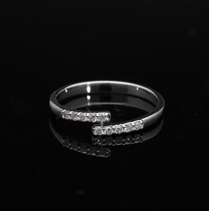 14K <b>Gold</b> Natural Diamond Open Band <b>Ring</b> Rhodium Plated Women's Modern Minimalist Cuff Style Prong-<b>Set</b> Diamonds Everyday Elegance - Product Image 2