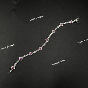 สร้อยข้อมือเทนนิสหินสีชมพู เงินแท้ ประดับเพชรโมอิสซาไนต์ ดีไซน์หรูหรา สำหรับผู้หญิง งานแต่งงาน งานปาร์ตี้ เครื่องประดับดูเหมือนเพชร - Product Image 1