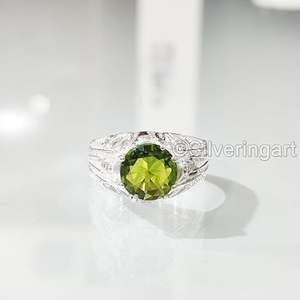 ขายส่งแหวนผู้ชายมาใหม่ธรรมชาติ Peridot พลอย August เครื่องประดับคริสต์มาสวันเกิดแหวนเงินสเตอร์ลิง925 - Product Image 2