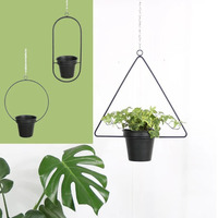 Set 2 Pot Bunga Gantung Kuningan Emas Geometris Mid Century Modern Minimalis untuk Aksen Ruang Tamu Rumah & Taman