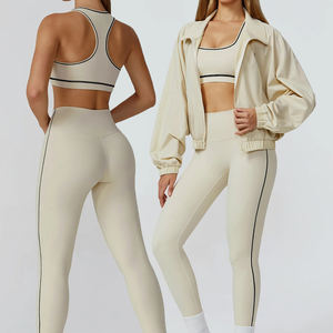 Ensemble de yoga pour femmes 2/3 pièces, soutien-gorge de sport taille haute, veste à manches longues, vêtements de fitness, vêtements de sport, leggings de yoga à taille élastique - Product Image 5