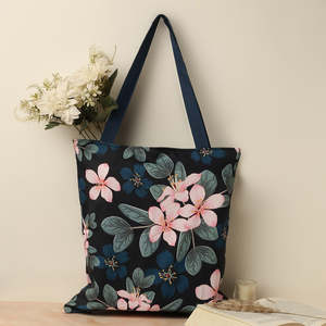 Bolsas de Tela de Algodón Midnight Bloom, Ecológicas y Reutilizables, con Cierre de Cordón y Cremallera, Diseño de Color Sólido - Product Image 2