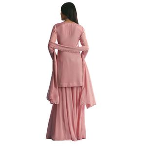 Costume rose Chinon Kurta Palazo avec Cutdana et paillettes Vente en gros de vêtements ethniques pour femmes OEM Usine de vêtements Fournisseur en vrac Mode - Product Image 2