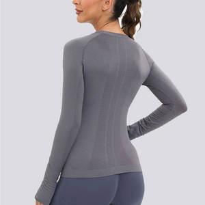 Chemise de sport pour femme, sans couture, respirante, à séchage rapide, compression, manches longues, spandex/polyester, athlétique, course à pied, yoga, fitness - Product Image 6