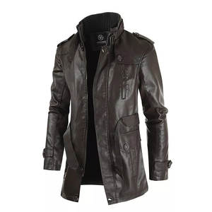 Veste en cuir PU épaisse et longue pour homme, style vintage, imperméable, avec fermeture éclair, en cuir véritable, tailles XS à 6XL - Product Image 3