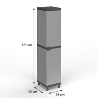 Armoire de rangement Mongardi en PVC et PP gris, avec serrure de sécurité multifonction, type autoportant, dimensions L34 x L38,5 x H171 cm, fabriquée en Italie