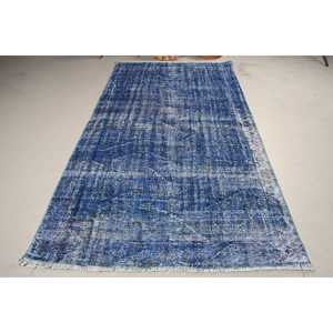 Grand tapis turc vintage 4,8x8,8 pieds, tapis uni bleu et blanc - Product Image 3