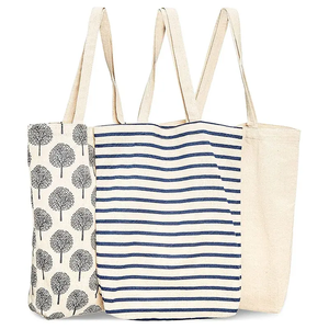 Ensemble de qualité supérieure 3 sacs fourre-tout d'épicerie en coton biologique écologique réutilisable en toile rayée à bandoulière - Product Image 4