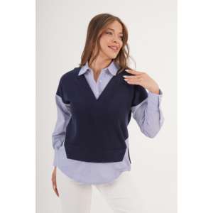 Blusa Azul Marino de Moda para Mujer con Detalle de Camisa, Accesorio de Moda al por Mayor - Product Image 4
