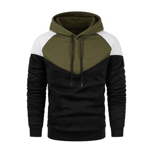 Sudadera con Capucha para Hombre, Diseño Color Block, Manga Raglán, Informal, Color Negro, Verde Oliva y Blanco, Algodón French Terry, Corte Regular, para Otoño - Product Image 1