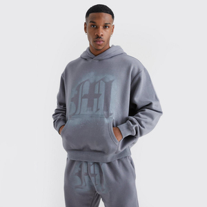 Ensemble survêtement homme en coton épais imprimé avec logo personnalisé brodé, pantalon de survêtement évasé et empilé, sweat-shirt à capuche, automne, uni - Product Image 5