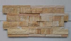 Panneaux empilés de grès jaune en bois de teck de haute qualité facile à installer intérieur extérieur revêtement mural décoratif conception à face fendue - Product Image 2